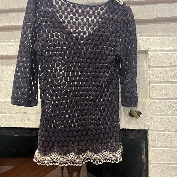 Solitaire Swim Cover Up Sz S Purple and cream tag shows large but it’s a small - Picture 5 of 7